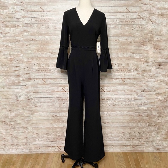 Eliza J Pants - NWT Eliza J Black Bell Sleeve Crochet Jumpsuit 10